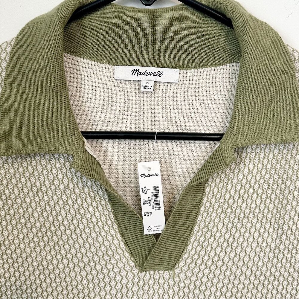 NWT Madewell Olive Honeycomb Stitch Johnny-Collar Sweater Polo - Size: Small - Picture 3 of 13